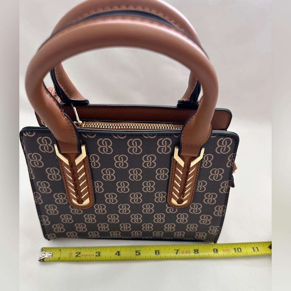 Chic Patterned Satchel with Tan Accents